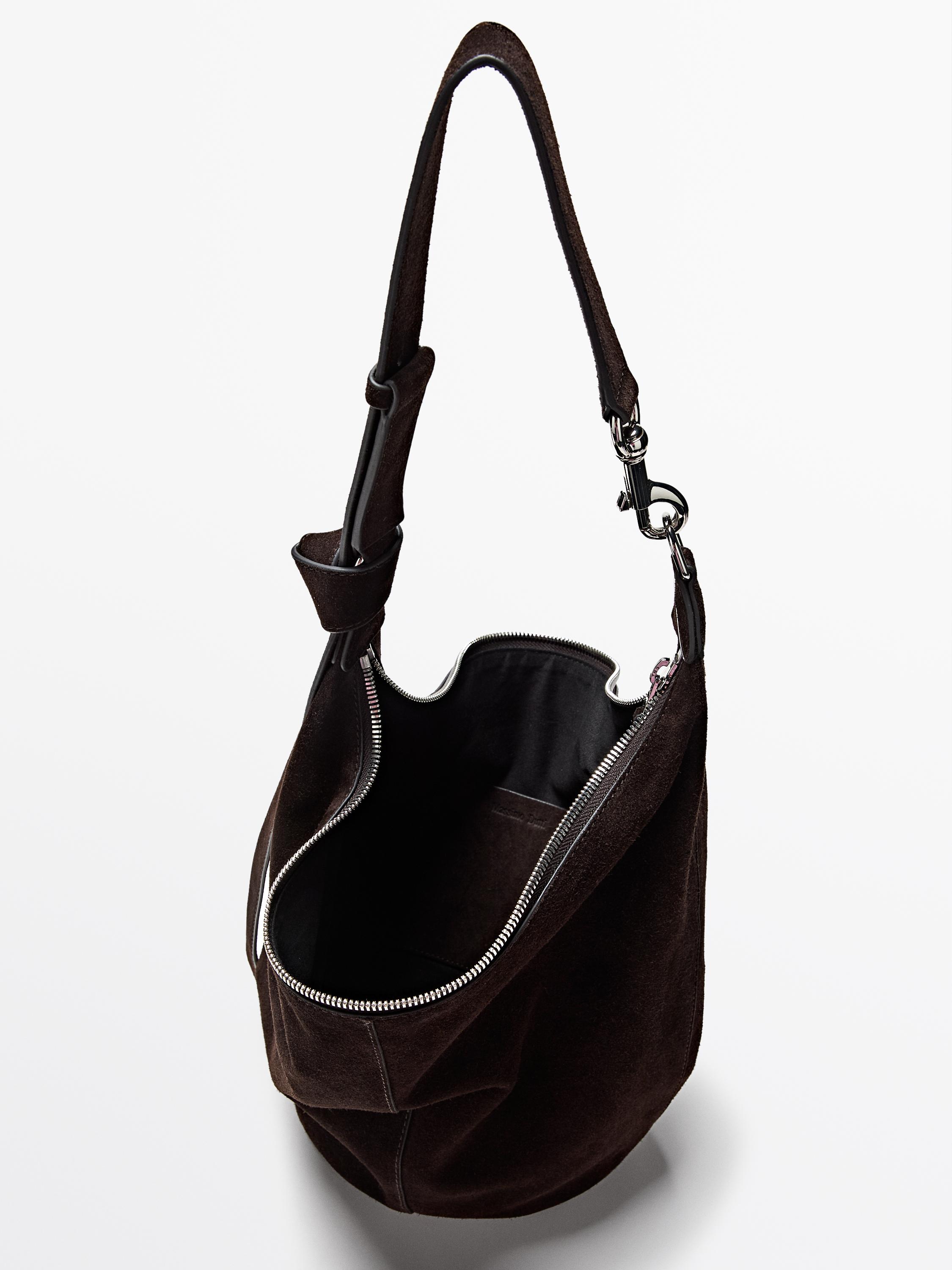 Split suede leather bucket bag